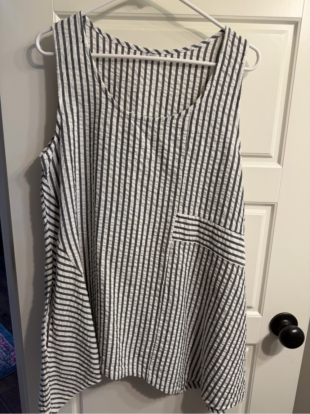 Sleeveless Black and White Striped Asymmetrical Tunic